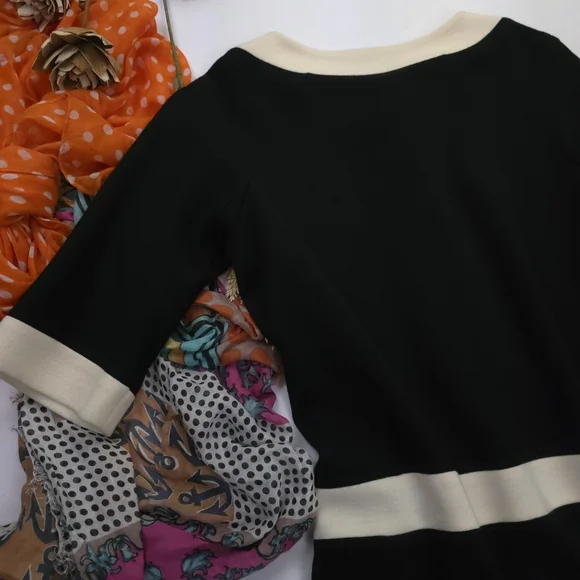 Milly Black Dress with Cream Accents and Gold Buttons Sz L - coffeafoods.com